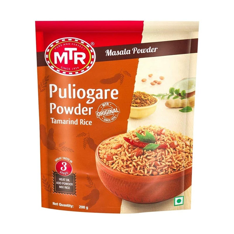 MTR Puliogare Powder - Authentic Indian Spice Blend of Tamarind, Coconut, Red Chilli, Jaggery, Peanuts, Coriander, Curry leaves and Sesame - Ideal for Tamarind Rice in 3 Easy Steps - 200g - Image 1